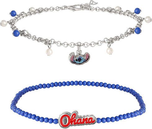 Disney Womens Stitch Anklets 2-Pair Set Official License, Ohana Anklet and Stitch Ankle Bracelet, Stitch Jewelry...