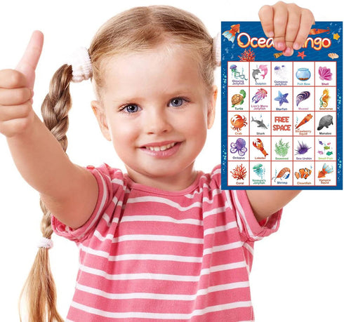 Ocean Bingo Game 24 Players for Kids Under Sea Party Game Supplies...