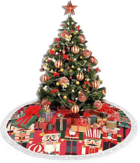 Christmas Time Nutcracker Sweet Christmas Tree Skirt Gorgeous Edge Tassel Lace for 30" Xmas Ornaments Decoration...