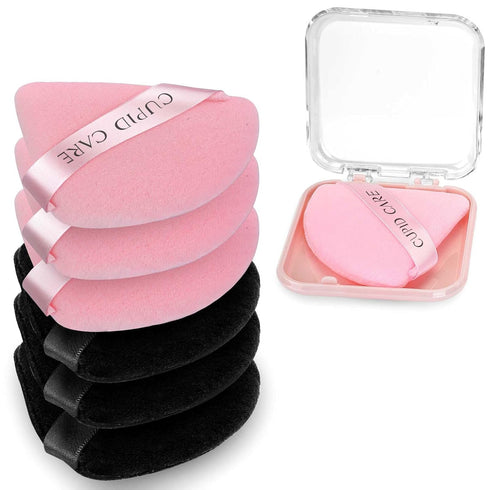 6 Pcs Triangle Powder Puff with 2 Travel Cases, Setting Powder Puffs for Face, Velour Makeup Puff for Loose Powder Body Powder, Blender Sponge Fou...