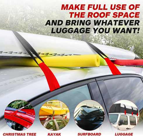 6 Rooftop Cargo Tie Down Hook Straps - Secure Any Car Roof Bag, Roof Rack Cargo Carrier, or Car Top Carrier, No Roof Rack Required, Compatible wit...