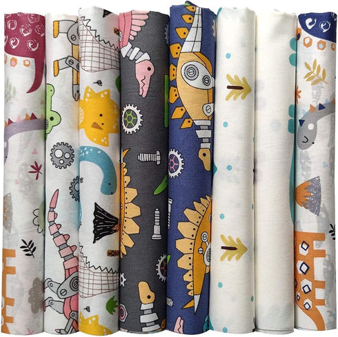 8 Pcs Cute Dinosaurs Series Fat Quarters Fabric Bundle Quilting Fabric Bundle Patchwork for DIY Sewing Crafts 18" x 22" (Dinosaurs)...