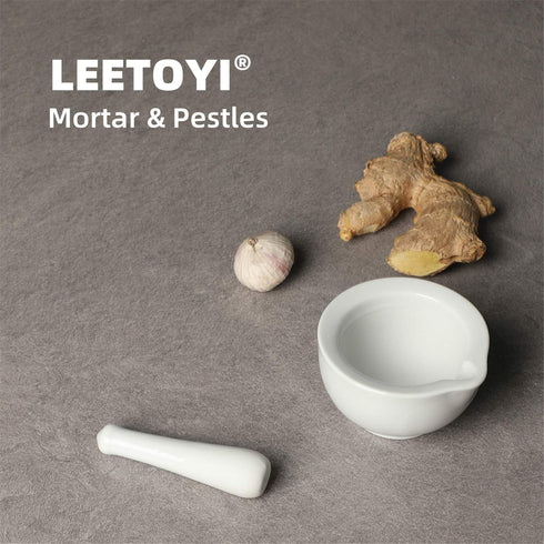 LEETOYI Porcelain Small Mortar and Pestle, Ceramic Herb Grinder Pill Crusher Set, 3.3 inch White...