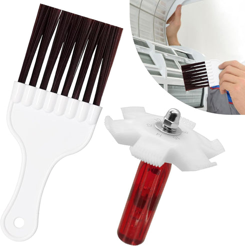 Fin Straightening Tool, Air Conditioner Cleaning Kit Including 1 Air Conditioner Fin Comb Straightener and 1 Condenser Coil Whisk Brush...