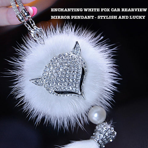 Car Decor Automotive Interior Rearview Mirrors Rearview Mirror Pendant Enchanting White Fox Diamond-Encrusted Plush Pendant Car Accessories Creati...