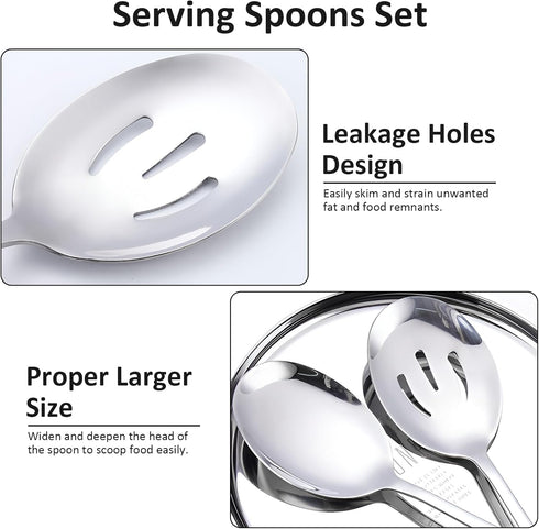 8 Pack Serving Spoons Set - Includes 4 Serving Spoon and 4 Slotted Spoon, 8.6" Stainless Steel Buffet Serving Utensils for Party Banquet Cooking K...