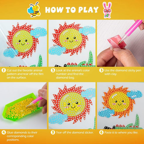 MDCGFOD 46Pcs 5D Diamond Art Stickers for Kids Kits by Numbers Cute Animals Creative Diamond Art for Kids Crafts for girls ages 6-12 Easy for Kids...