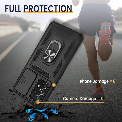 Goton for Samsung A53 5G Case, Galaxy A53 5G Case with Camera Cover & 360°Kickstand Ring with Tempered Glass Screen Protector, Military Grade Shoc...