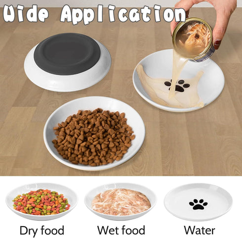 BNOSDM 4 Pcs Cat Food Bowls Ceramic Shallow Cat Dishes Non-Slip Silicone Bottom, Whisker Fatigue Pet Dry/Wet Food Plates Set for Indoor Small Cats...