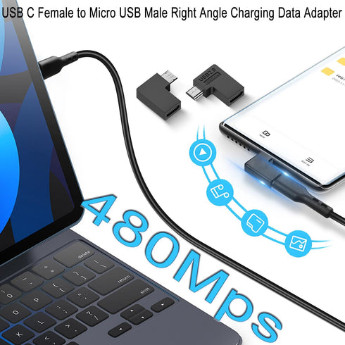 QIANRENON USB C to Micro USB 90° Angle Charging Data Connector Plug USB C Female to Micro USB Male Right Angle Adapter 10W (5V2A) 480Mbps, for Pho...