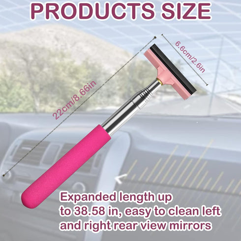 Car Rearview Mirror Wiper, Retractable Window Squeegee, Small Auto Squeegee Cleaner Water Side Mirror Wiper with Telescopic Long Handle, Snow Brus...