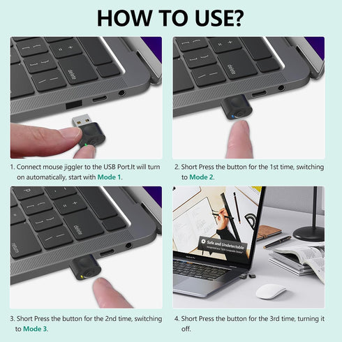 HOTLIFE Undetectable Mouse Jiggler, USB Mouse Mover Device Keeps PC Awake, Driver-Free Mouse Wiggler Auto Shaker with 3 Mode Switch Button to Keep...