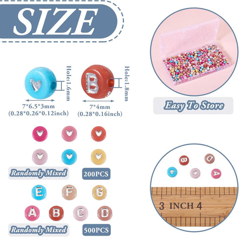 700Pcs Opaque Acrylic Bead Heart Letter Flat Round Bracelet Spacer Beads Colorful Pony Beads 6.5-7mm for DIY Necklace Keychain Jewelry Making Supp...