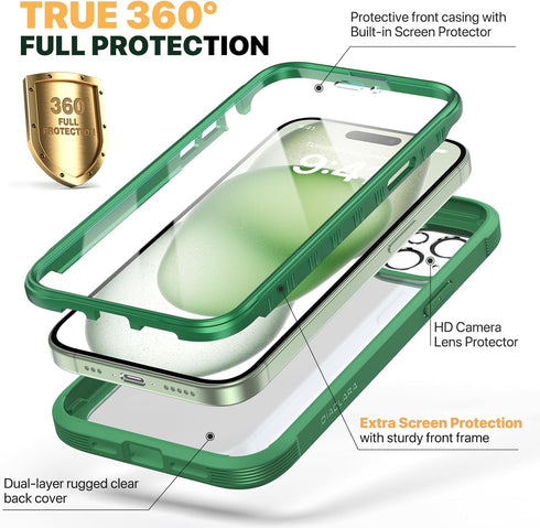 Diaclara Designed for iPhone 15 Case, Full Body Rugged Case with Built-in Touch Sensitive Anti-Scratch Screen Protector, with Camera Lens Protecto...