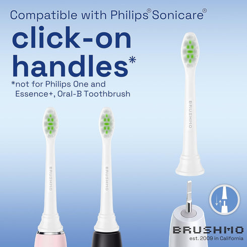 Brushmo Whitening Replacement Toothbrush Heads, Compatible with Philips Sonicare Click-on Electric Toothbrush Handles, 8 Standard Heads, Medium Fi...