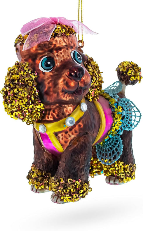 Sophisticated Poodle Blown Glass Christmas Ornament...