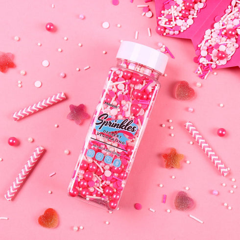 Edible Pink Sprinkles for Cake Decorating, Pink Confetti Sprinkles, Pink Jimmy Sprinkle Mix, Perfect for Baking, Cake, Cupcakes, Macaron, Ice Crea...