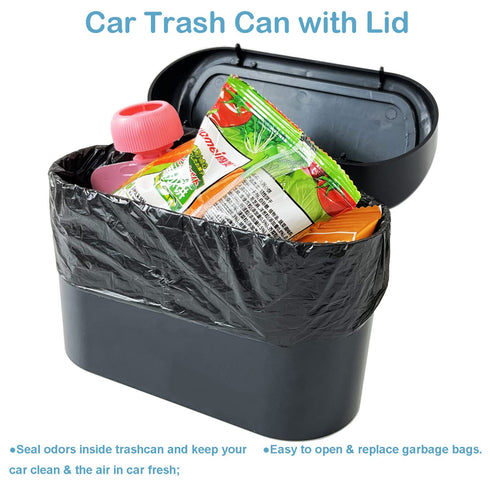 Kitbest Car Trash Can Bin with Lid, 60 pcs Trash Bags and 2 pcs Car Hooks. Mini Car Garbage Can, Dustbin Can Organizer Storage for Front Back Seat...