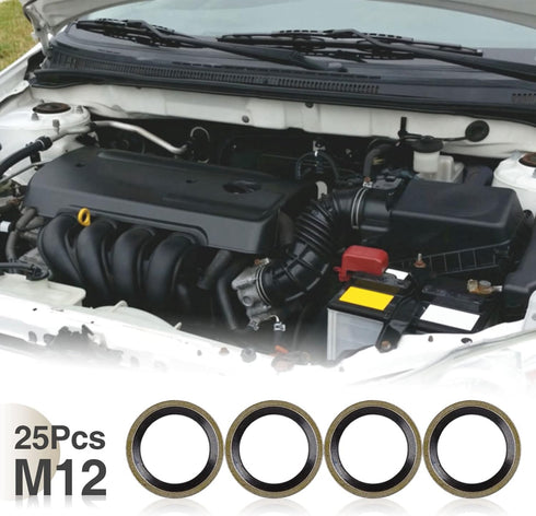 X AUTOHAUX 25pcs M12 Bronze Tone Car Engine Oil Drain Crush Flat Bonded Washer Gaskets...