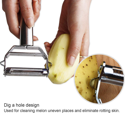 Sunkuka Julienne Peeler Stainless Steel Cutter Slicer with Cleaning Brush Pro for Carrot Potato Melon Gadget Vegetable Fruit...
