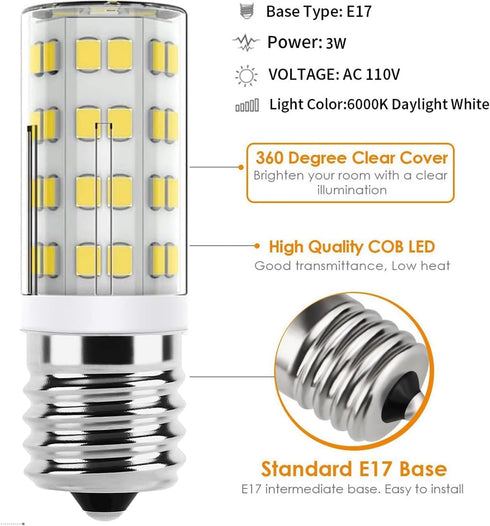 Microwave Light Bulb Over Stove Appliance Replacement 40W Incandescent for Refrigerator, Range Hood E17 Intermediate Base 4W 450lm dimmable Daylig...