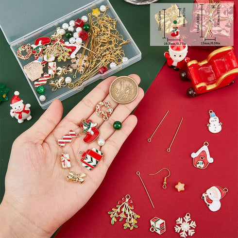 SUNNYCLUE 1 Box DIY 10 Pairs Christmas Charms Enamel Snowflake Charms Earrings Making Starter Kit Snowman Charm Santa Claus Christmas Socks Charms...