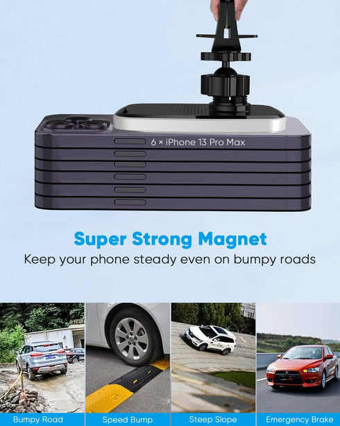 Magnetic Car Charger Mount, Powerlot 15W Fast Wireless Car Charger with Strong Suction & 360° Rotation Windshield Dash Air Vent Mountable Phone Ho...