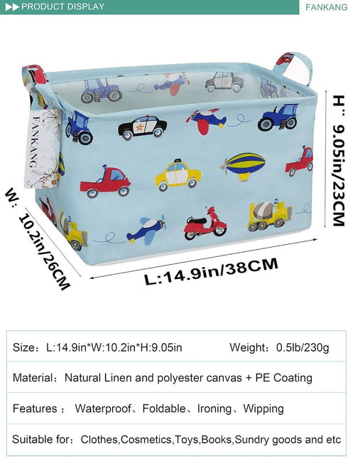 FANKANG Storage Basket,Nursery Hamper Canvas Laundry Basket Foldable with Waterproof PE Coating Storage, Office, Bedroom, Clothes,Toys (Rec-Car)...