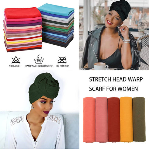 Head Wrap Stretch Jersey Turban Extra Long Hair Scarf Soft Breathable African Knit Head Scarves Turban Tie for Black Women...