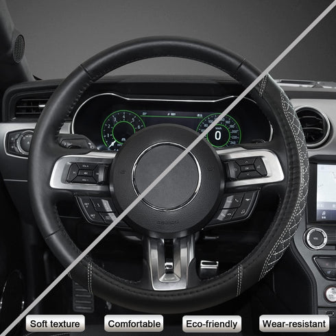 West Llama Car Steering Wheel Cover for Ford Escape,Explorer,Fusion,Focus,Bronco,Transit,Edge(Diamond Quilted - Black+Gray- Standard Size)...