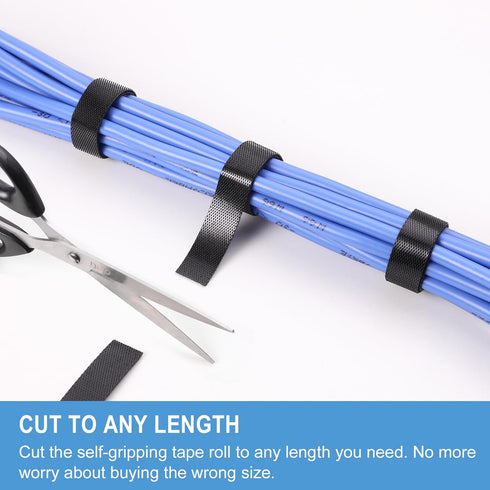 1/2in x 200ft Hook and Loop Roll | Double-Sided Strips, Self-Gripping Straps | Reusable Multi-Purpose Wrap Fasteners for Home, Office, Data Center...
