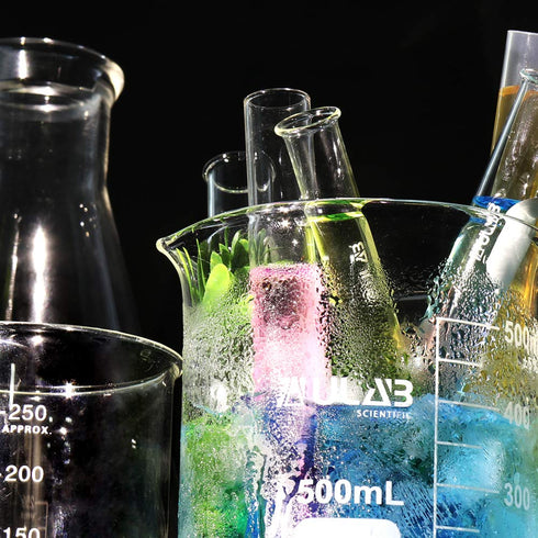 ULAB Scientific Glass Beaker Set with Magnetic Stir Bar Offered, 5 Sizes 50ml 100ml 250ml 500ml 1000ml, 3.3 Boro Griffin Low Form with Printed Gra...