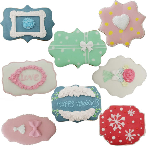 Fancy Plaque Cookie Cutters Set of 8 pcs, Stainless Steel Wedding Frames Shaped Fondant Cutter Molds Baking DIY...