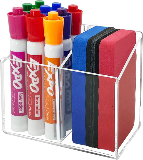 Magnetic Dry Erase Marker Holder, Acrylic Magnetic Pen Holder for Fridge, Magnetic Marker Holder for Whiteboard, 2 Compartments Whiteboard Marker ...