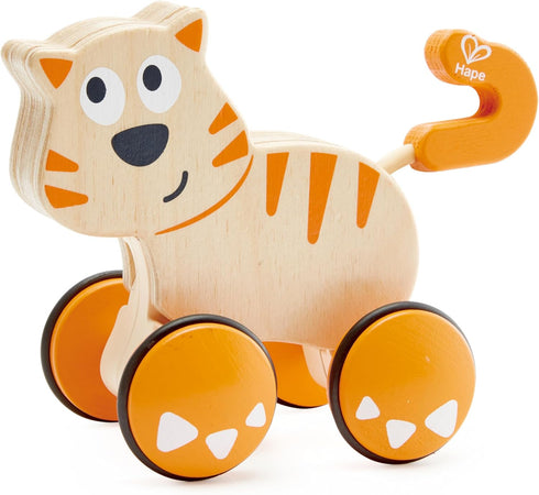 Hape Dante Push and Go | Wooden Push, Release & Go Cat Toddler Toy with Wheels...