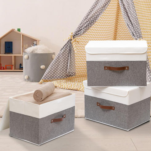 OUTBROS Foldable Storage Boxes with Lids,Large Linen Fabric Foldable Storage Boxes Organizer,Closet Organizers for Clothes Storage, Office Storage...