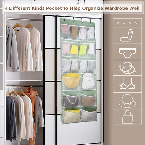 18 Pockets Over the Door Storage Organizer, Back of Closet Door Hanging Shelf with 4 Hooks,Shoes Caddy Holder Rack for Toddler Clothes,Lingerie,Sn...