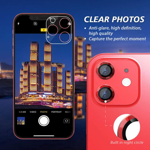CloudValley ?2 Pack for iphone 12/12 Mini / 11 Camera Lens Protector, Ultra-HD Tempered Glass Cover, Aluminum Alloy Screen Cover, Red, with Cleani...