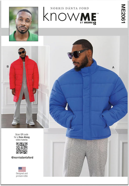 Know Me Men's Oversized Puffer Coat Sewing Pattern Packet, Sizes 44-46-48-50-52, Multicolor...