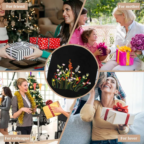 WADORN DIY Canvas Tote Bag Embroidery Kit, Black Canvas Bag Flower Cross Stitch Kit with Pattern and Instruction Personalized Bag Funny Hand Needl...