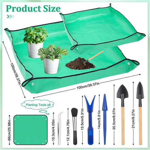 Plant Repotting Mat for Garden, 2 Pcs Waterproof Potting Mat Foldable Indoor Plant Mat Portable Square Gardening Mat Potting Tray with 6 Pcs Mini ...