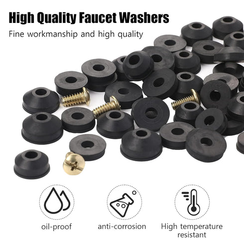 Faucet Washers,58 Pack Faucet Washer Assortment Kit Faucet Parts Washer Flat and Beveled Rubber Faucet Washers Assortment Replacement Kit for Repa...
