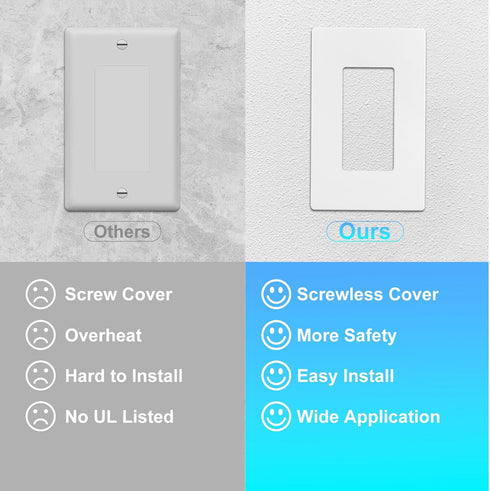 Screwless Outlet Covers Wall Plate, 4 Pcs Light Switch Cover Plate, Light Switch Covers Wall Plate, Decorative Wall Plate Cover, 2 Gang 1 Gang Wal...