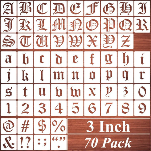 3 Inch Alphabet Letter Stencils for Painting - 70 Pack Old English Letter and Number Stencil Templates with Signs for Painting on Wood, Reusable L...