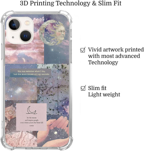 Celestial Collage Case Star Zodiac Cover for iPhone 13, Blue Aesthetic Celestial Collage Case for Girls Boys Women Men, Unique Trendy TPU Bumper C...