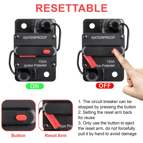 CHANGE MOORE 150 Amp Circuit Breaker with Manual Reset Waterproof Inline Fuse for Marine, Boat RV Car Trucks Power Protect with Wire Lugs Copper W...