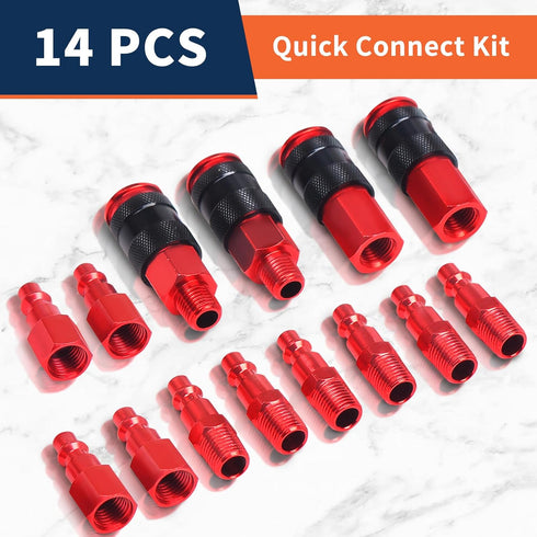 No Rust Air Hose Fittings Kits 15 PCS Set, Quick Connect Air Compressor Accessories Industrial Air Tools Fittings, Male and Female High Flow Air F...