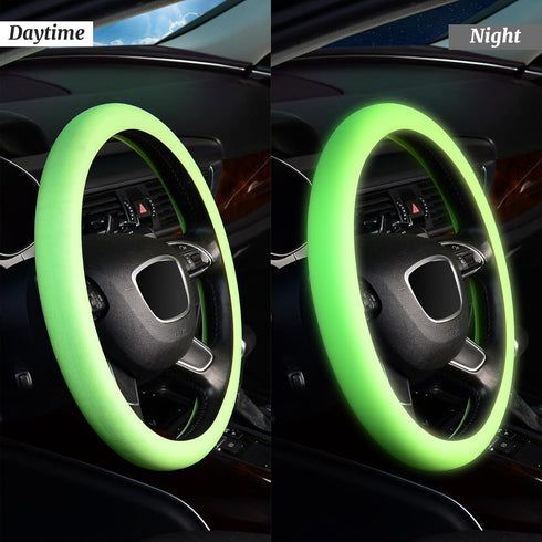 KAFEEK Noctilucent Steering Wheel Cover Glow at Night, Elastic Silica Gel, Cool in Summer, Universal 15 inch,Fluorescent Green...