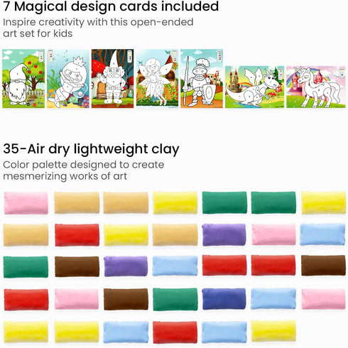 Arteza Kids Air-Dry Clay, 36 Bars, Magical Creatures Modeling Clay-by-Numbers Kit, 7 Magical Cards, 14 Googly Eyes, Craft Supplies for Learning Ce...