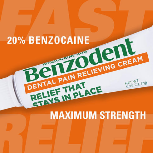 Benzodent Maximum Strength Dental and Oral Pain Relieving Cream for Dentures, Mouth Sores, and Braces, Long lasting Topical Anesthetic, 1oz...